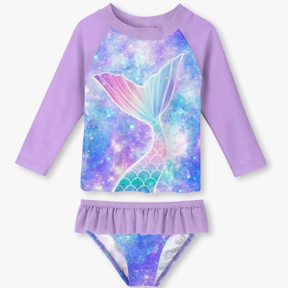 Girls'  Mermaid Rash Guard Two-Piece Swimsuit